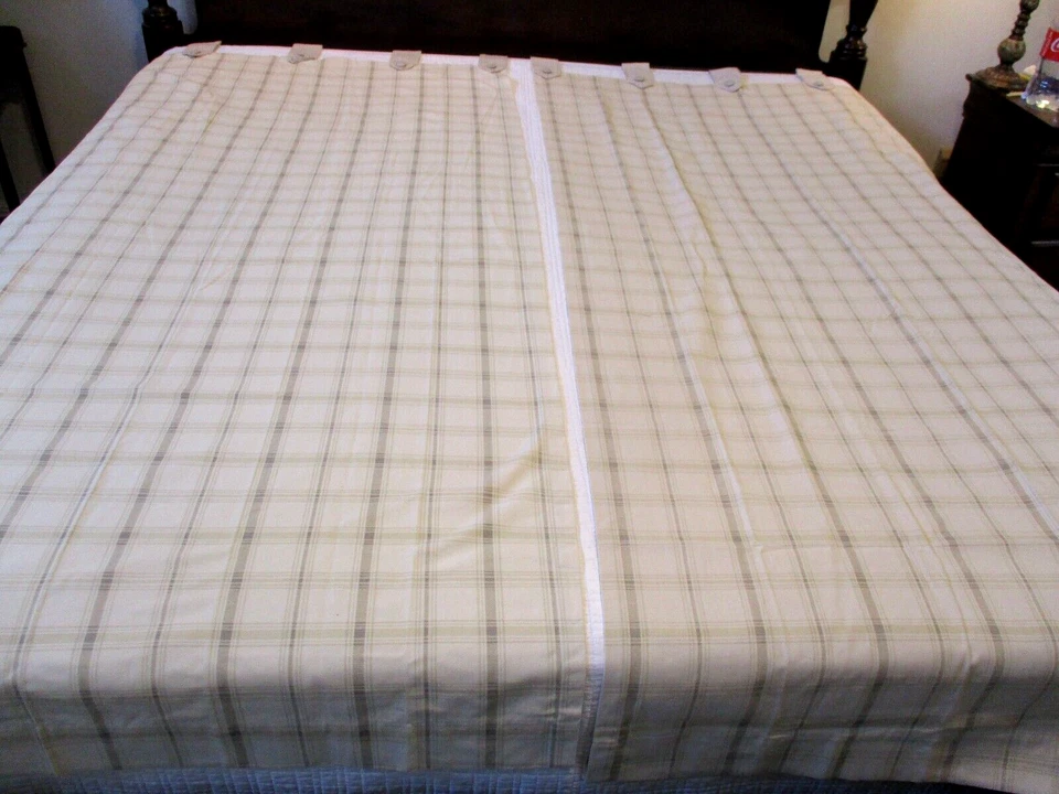 Paneles de cortina Waverly 42W x 84L algodón a cuadros lengüeta superior detalle de botones Foto 2 de 4