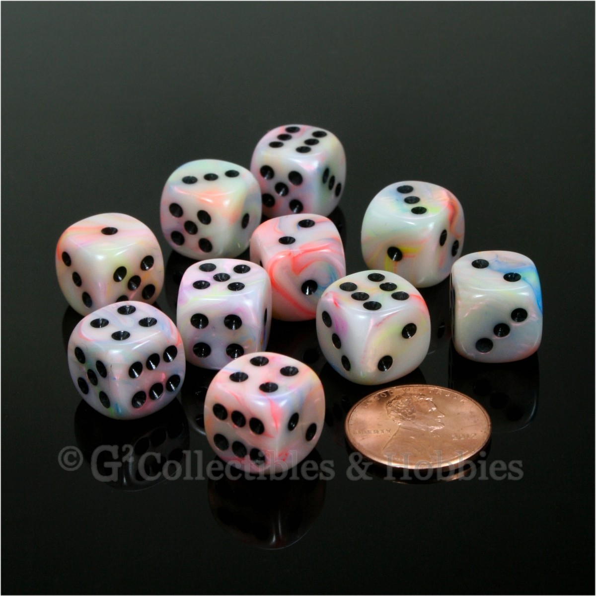 NEW 10 Festive Circus 12mm Rounded Edge Dice Set D&D RPG Game D6