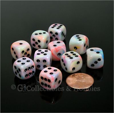 NEW 10 Festive Circus 12mm Rounded Edge Dice Set D&D RPG Game D6