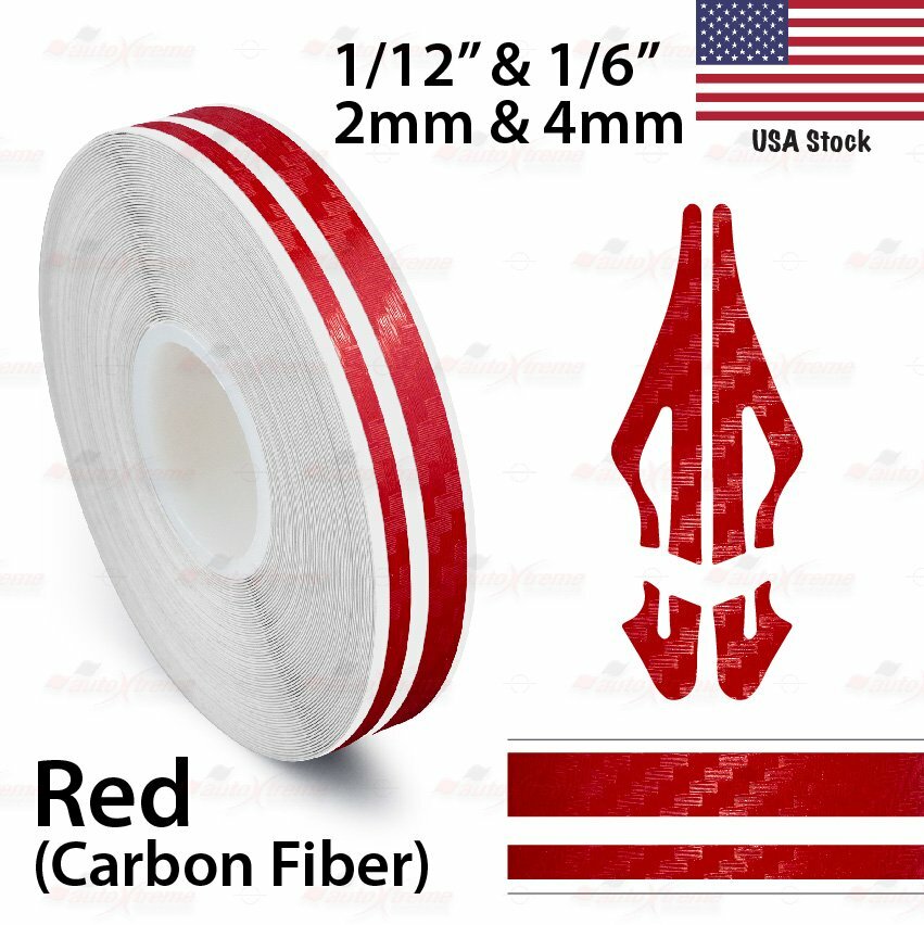 CARBON FIBER RED 1/2" PINSTRIPE Car Pinstriping Double TAPE Vinyl