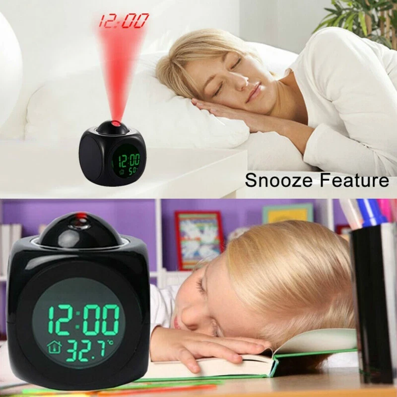 LED Projection Alarm Clock Digital LCD Display Voice Talking Weather Snooze USB - Image 2 of 4