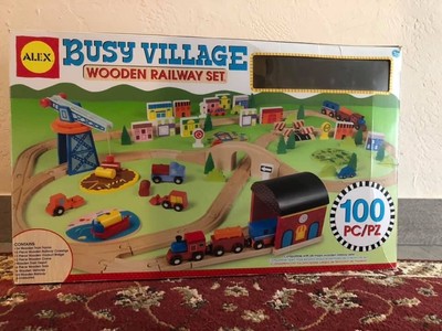busy village wooden railway set