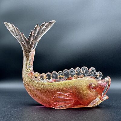 Murano Seguso Vetri d Arte Dolphin Fish Gold Pink Adventurine Fleck 1950's