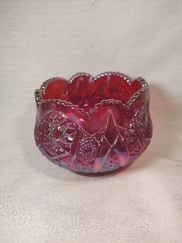Vtg Indiana Carnival Glass Heirloom Sunset Ruby Red Hobstar Arches Bowl GLOWS