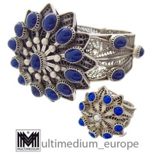 Silber Set um 1946 Armreif Ring &Auml;gypten Armband Lapislazuli filigran Handarbeit