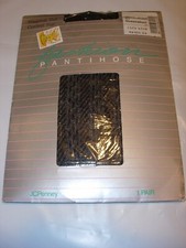 WOMENS BLACK JC PENNY PATTERN STOCKINGS PANTYHOSE NYLONS SIZE QUEEN SHORT