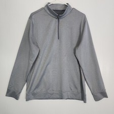 Hickey Freeman 1/4 Zip Mens Medium Gray Pullover Micro Striped Long Sleeve