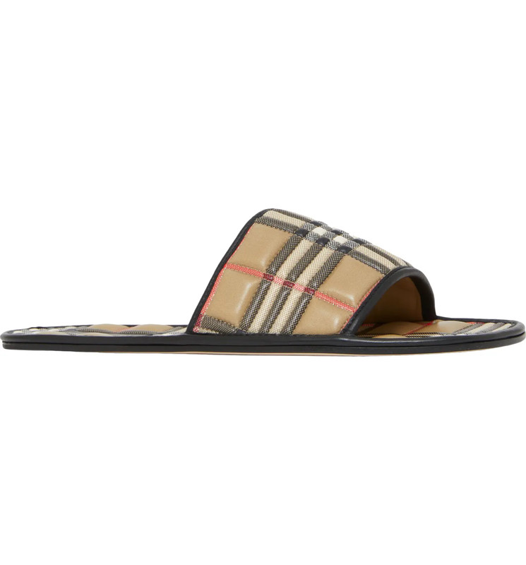 100% AUTHENTIC NEW WOMEN BURBERRY ALIXA CHECK QUILTED SLIDE SANDALS US 8