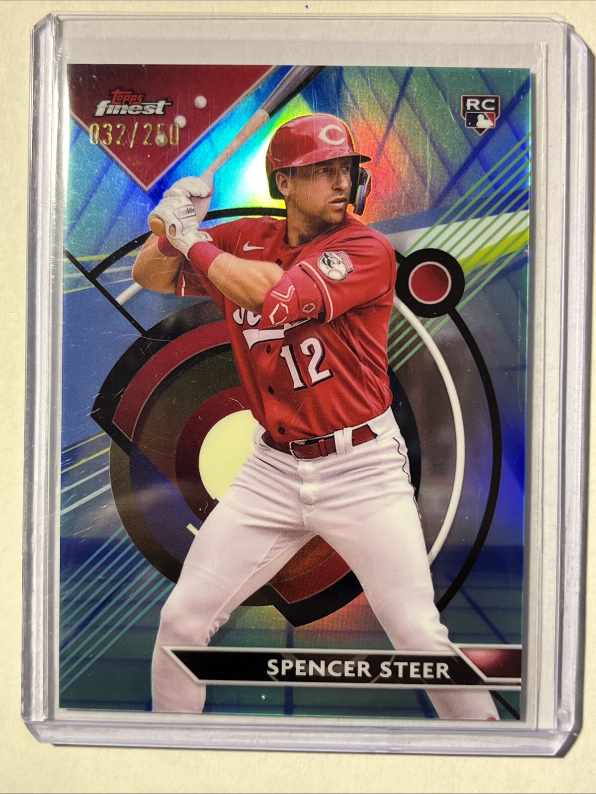 2023 Topps Finest Spencer Steer #95 RC Aqua Vapor Refractor 32/250 Reds