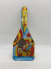 Vintage Noisemaker Tin Litho Drum Paddle Party Clacker Motif Dancers Type USA