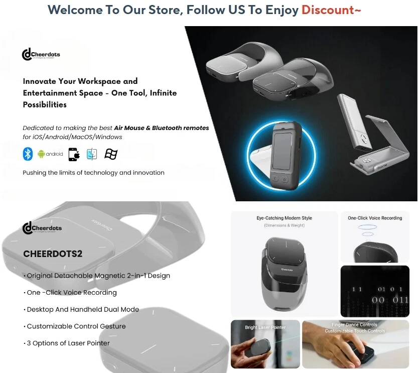 Cheerdots 2 Wireless Air Mouse Bluethoot Presenter Trackpad Laser Pointer Record - Image 2 of 4