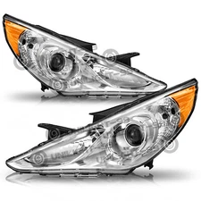 Halogen Projector Headlight Assembly For 2011-2014 Hyundai Sonata Chrome Lamp