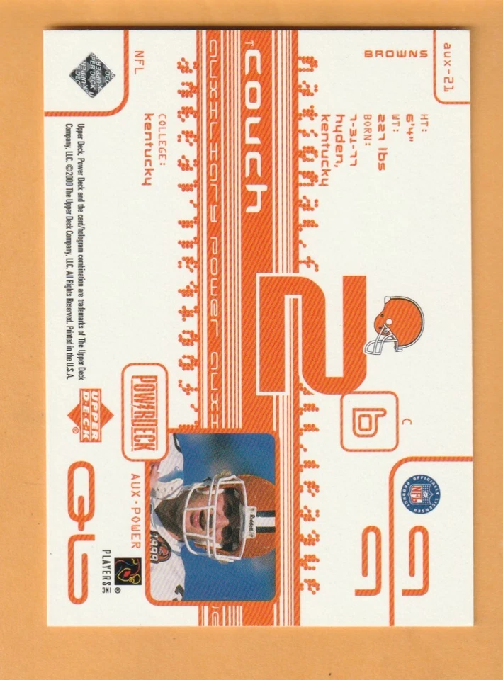 Tim Couch Cleveland Browns 1999 Upper Deck PowerDeck Auxiliary Kentucky Wildcats - Image 2 of 2