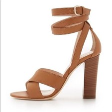 Club Monico Valencina Tan Leather Wooden Heeled Sandals Size 7.5