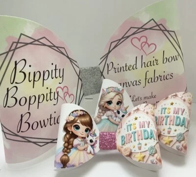 ITS MY BIRTHDAY GIRLS 4 inch PRINTED CANVAS FABRIC BOW LOOPS TO MAKE HAIR BOWS