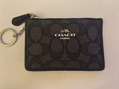 Coach Mini Skinny Black Signature Key Chain Card Case ID Wallet F16107