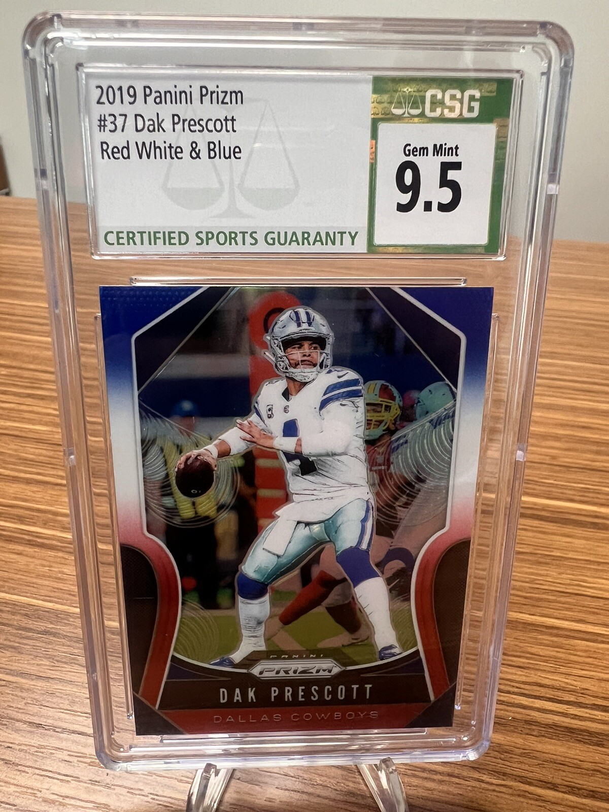 Dak Prescott 2019 Prizm #37 Red White Blue Prizm SP Cowboys