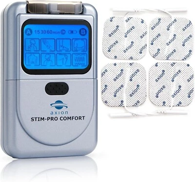 AXION Tens Gerät mit 4 Gel-Elektroden Reizstromgerät Nervenstimulator Schmerztherapie