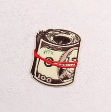 $100 One Hundred Dollar Roll Embroidered Iron-on/Sew-on Patch for DIY Clothing