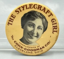 Antique STYLECRAFT GIRL Celluloid Advertising Pocket Mirror CLEVELAND