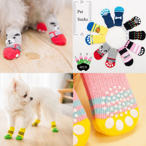 12pcs Pet Socks Dog Cat Anti Slip Teddy Poodle Paw Protector Indoor Warm Shoes # - Afbeelding 1 van 22