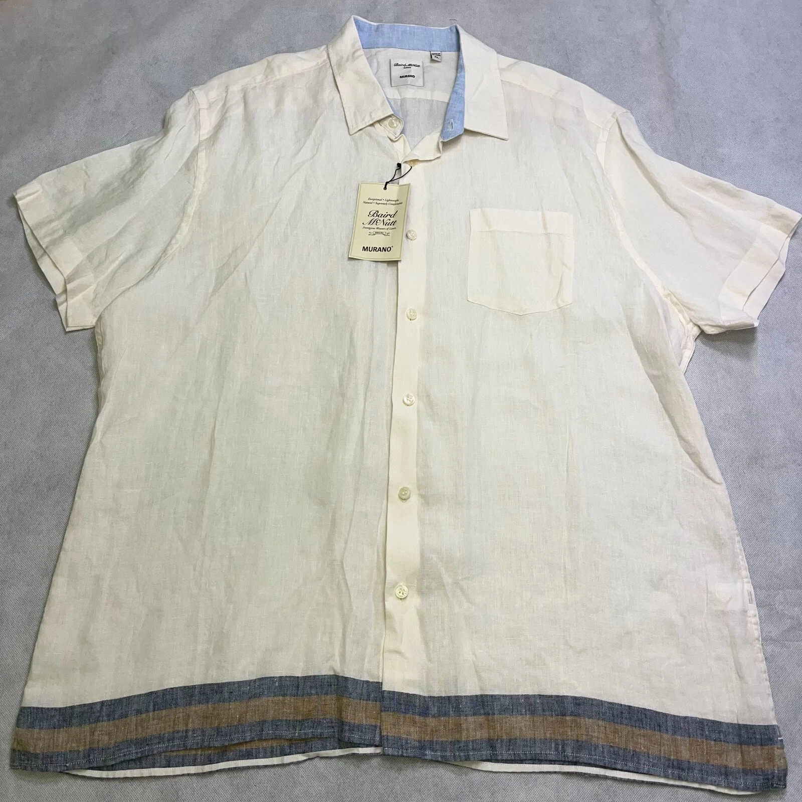 NWT Murano Baird McNutt Shirt Mens XL Ecru Button Up Short Sleeve Collared Top