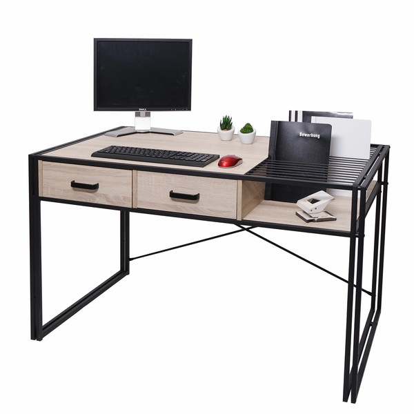 BüRotisch HWC-H91, Schreibtisch Computertisch Industrial 76X120X70Cm Eiche-Optik-image