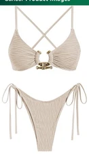 ZAFUL Women's Bikini Sets Ribbed Metal O Ring Criss Cross Two Piece Swimsuit Med