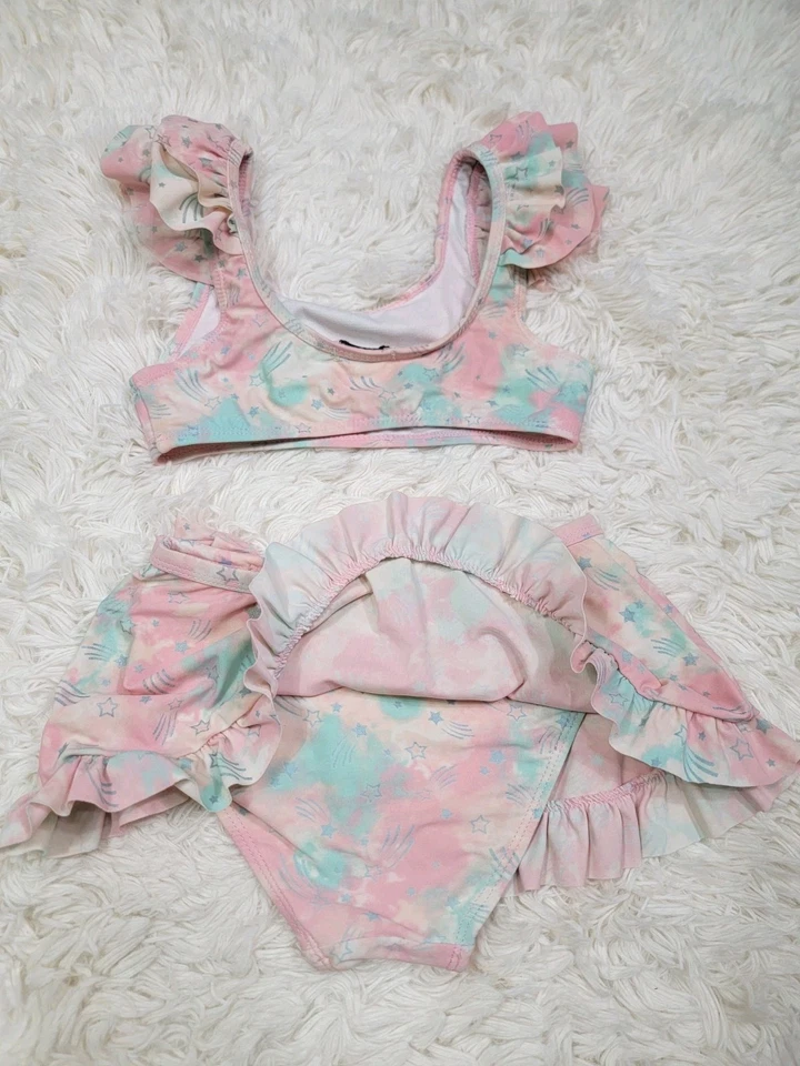 FLAPDOODLES Traje de Baño Dos Piezas Niña Talla 6 Rosa Volantes Modesto Forrado Estrellas A Foto 3 de 4