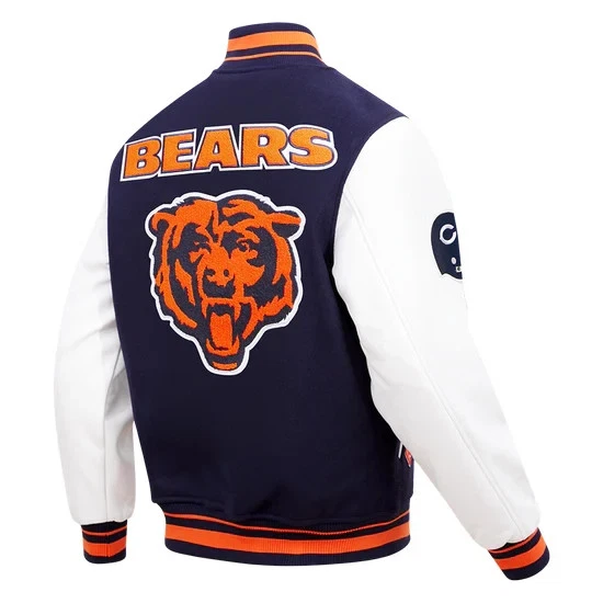 Chicago Bears Navy Blue Wool and White Sleeves Varsity Letterman Jacket