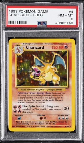 1999 POKEMON BASE SET UNLIMITED #4 CHARIZARD-HOLO PSA 8