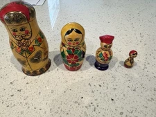 Vintage USSR Nesting Dolls 4-Piece Hand-Painted Family of Four, Matryoshka