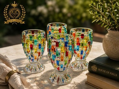 4er Set handgefertigte bunte Mosaikkelche - dekorative Trinkbecher aus Glas