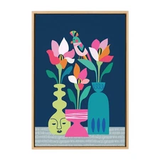 Sylvie Mid Century Modern Magnolias Framed Canvas Wall Art by Rachel Lee of M...