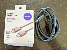 Deal Worthy HDMI 4’ High-Speed Cable with Ethernet - Black/For All Brands - Open