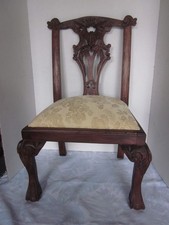 Child's Doll Carved Wood Chippendale Claw Foot Side Chair