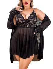 Plus Size Lingerie Sexy Lingerie Set Women's Exotic Nightgowns Lace Chemise L...
