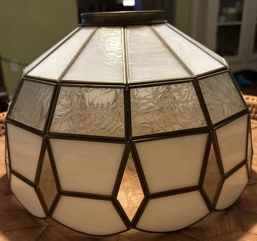 Vintage Stain Glass Leaded Lamp Shade 12.5” Diameter