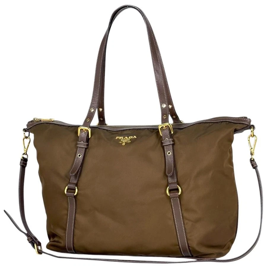 Prada — Prada Logo 2WAY Nylon Leather Brown Shoulder Bag #BS1696