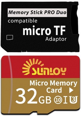PSP Memory Stick Adapter with 32GB Micro SD Card, 32GB, Red, Gold and Black 