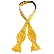 Ben Silver Silk Polka Dot Bow Tie Mens Yellow Charleston London Drakes 2.5"