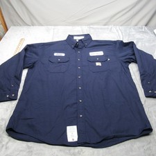 Carhartt FR Shirt Mens XL Blue Long Sleeve Flame Resistant Pockets LOGO NEW