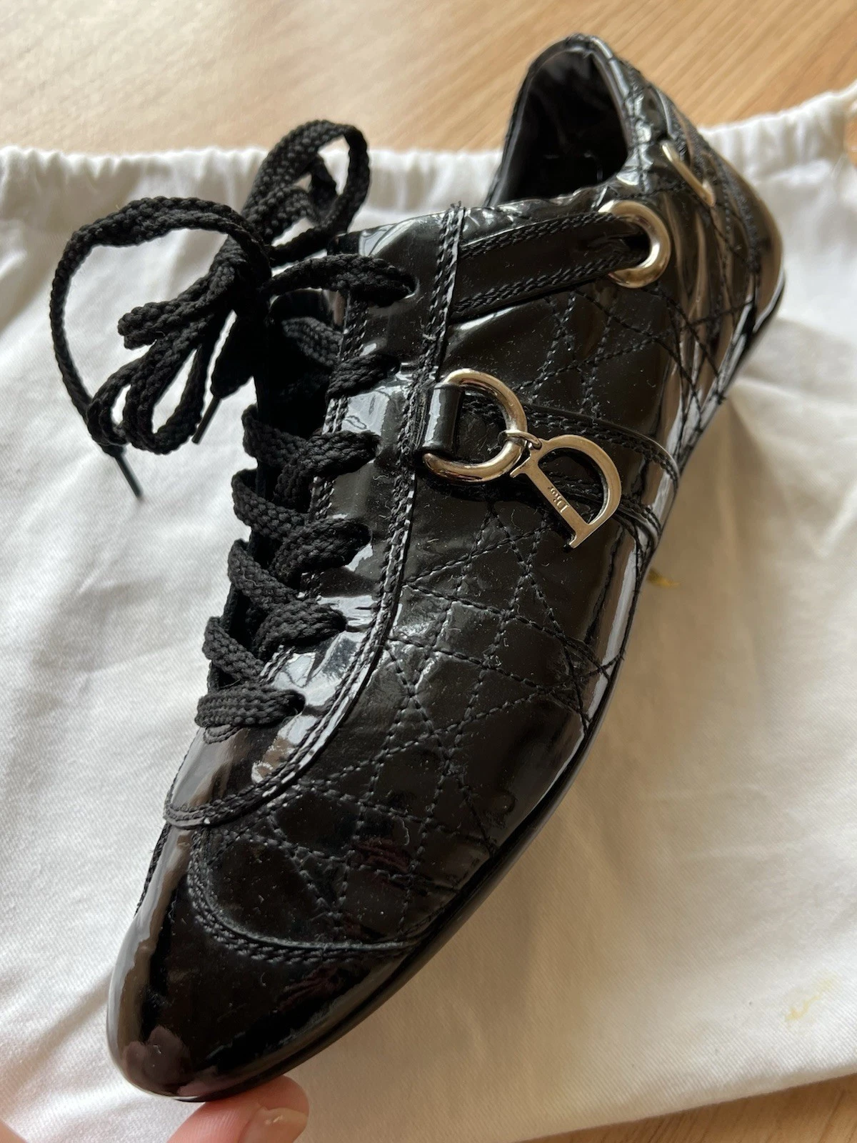 Dior Cannage Women's Patent Leather Sport Trainers Shoes Size EU 37.5 US 7.5