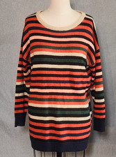 VIVI Striped Sweater Dress Fall Colors Soft Warm Cozy Orange Blue Green Size M