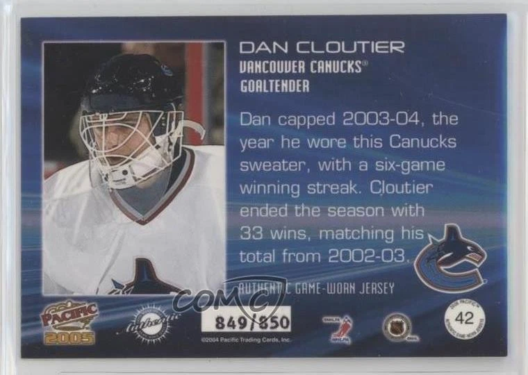 2004-05 Pacific Authentic Game-Worn Jerseys /850 Dan Cloutier #42 - Image 2 of 2