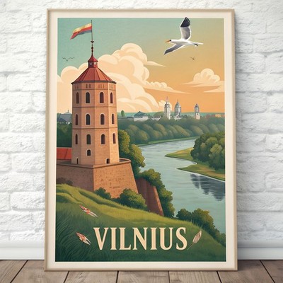 Vilnius Litauen Wahrzeichen Reise Poster - Vintage Stil Kunstdruck_mehrDetail_4k