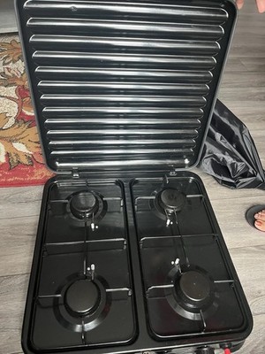4 Burner Portable Black Gas Stove Butane or Propane Gas Stainless Steel Burner