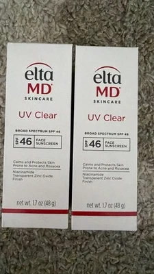2Pack Elta MD UV Clear Broad Spectrum SPF 46 1.7oz/48g NEW IN BOX