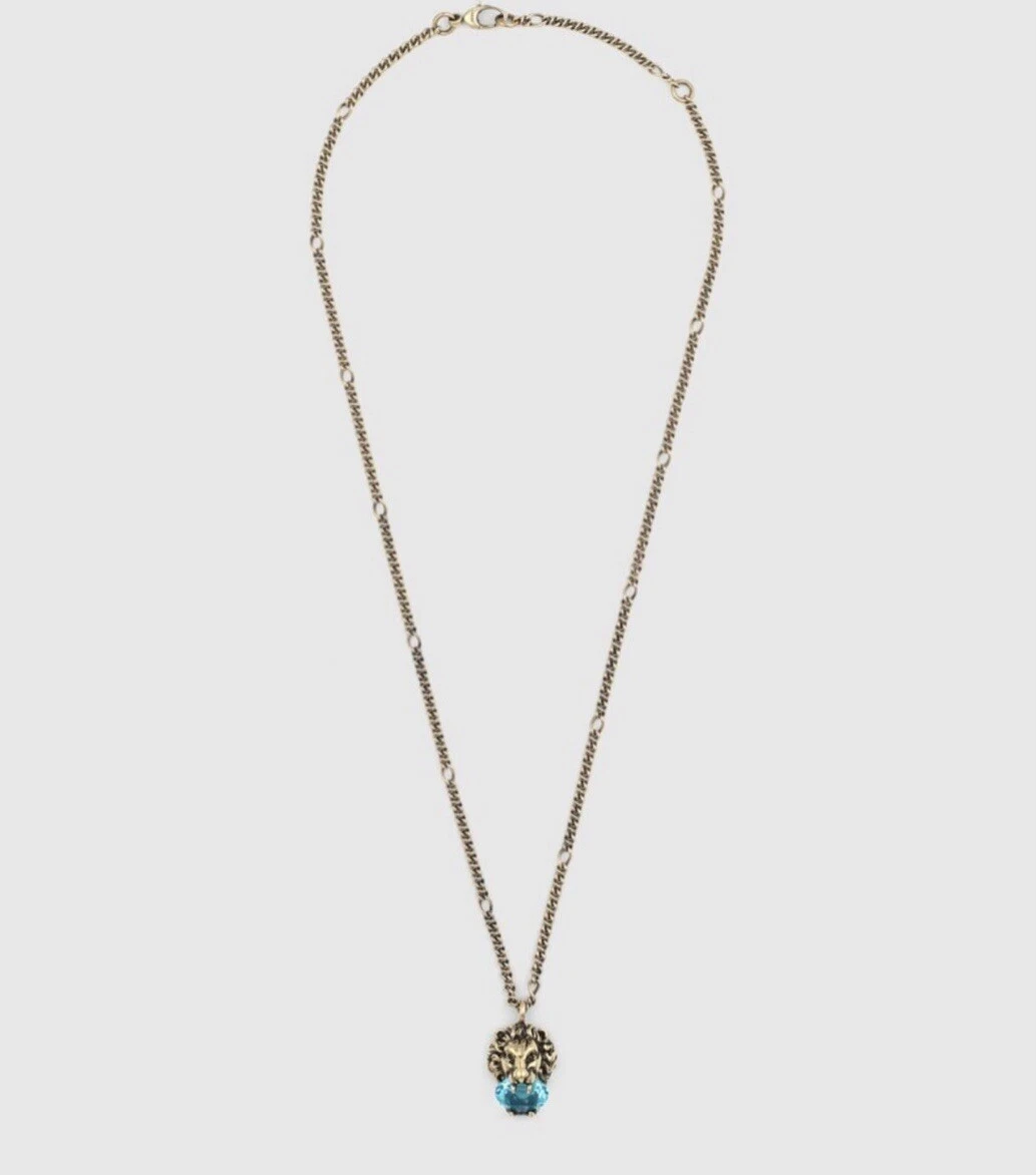 Gucci lion head cheap necklace with crystal