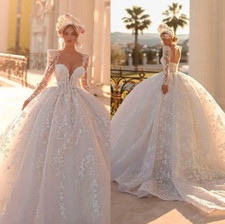 Gorgeous Wedding Dresse Ball Gown Long Sleeve Backless D Applique V Neck Floor